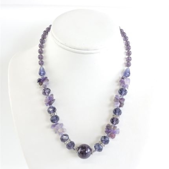 Amethyst & Rhinestone Bead Necklace - Picture 1 of 6